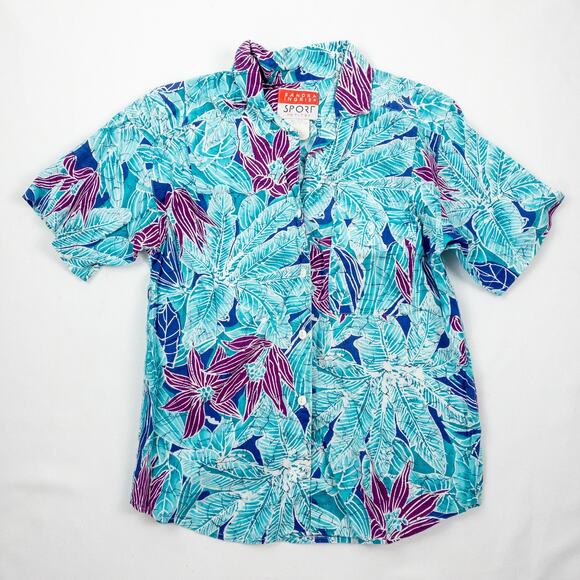 Sandra Ingrish Sport Vintage Hawaiian Blue Purple Shirt Womans Small Unisex - Picture 3 of 15